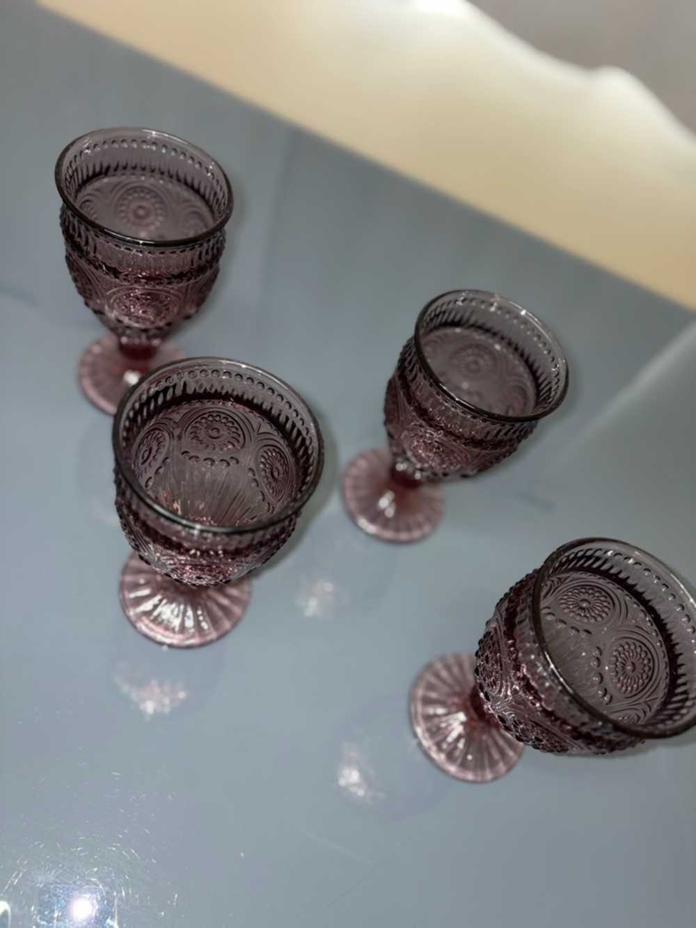 The Pioneer Woman Plum Glass Goblets w/ Embossed Floral Design - Picture 4 of 10
